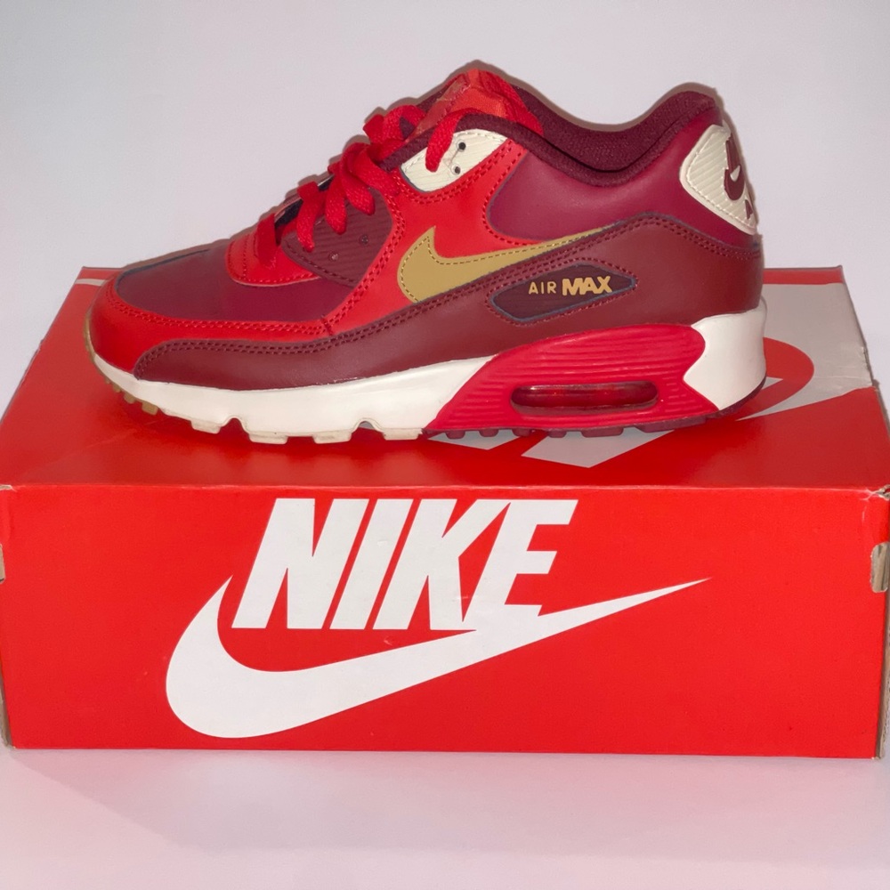 Nike Air Max Burgundy and Gold Sneakers